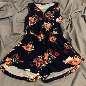 Floral navy blue romper